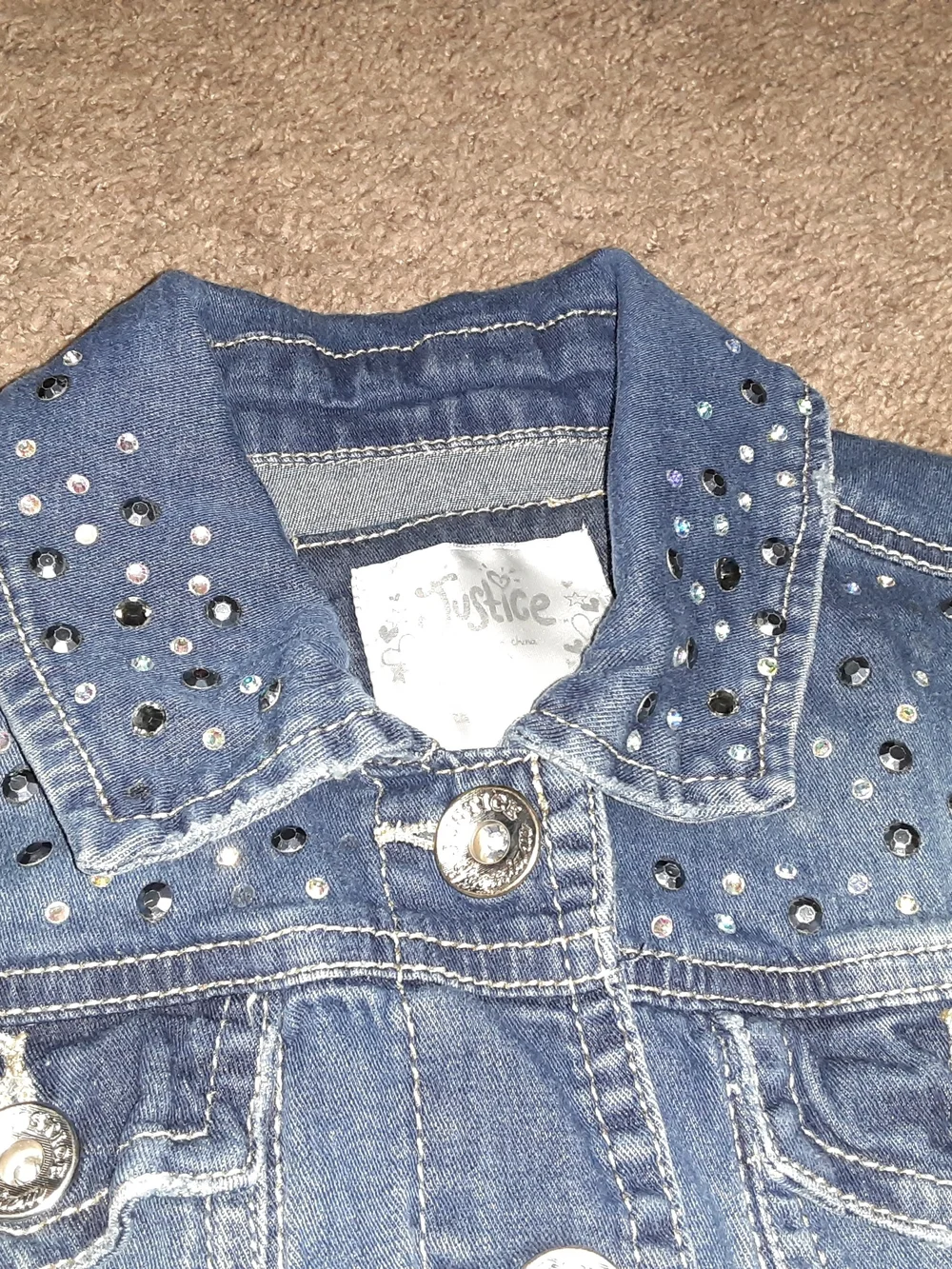 Justice Dark Blue Denim Jacket with Silver Studs